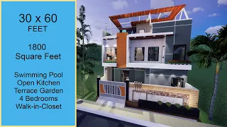 30X60 feet, 1800 sqft House Design with Swimming Pool and luxury interiors | 9X18 Meter House Design