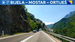 Driving in Bosnia and Herzegovina. A road from Sarajevo to the coast near Mostar. 4K