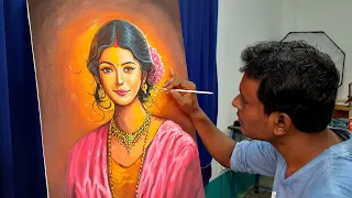 Painting of a Beautiful Indian married woman | portrait drawing and painting 500