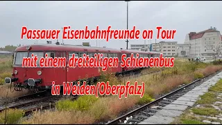 Passauer Eisenbahnfreunde on Tour mit einem dreiteiligen Schienenbus in Weiden(Oberpfalz)