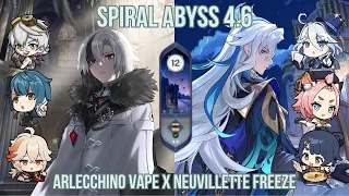 Arlecchino Vape & Neuvillette Freeze || Spiral Abyss 4.6 || 12th Floor Full Star || Genshin Impact