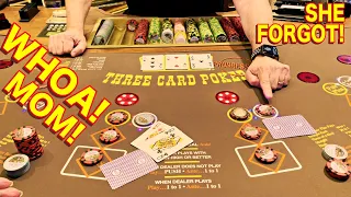 MOM TRIES THREE CARD POKER