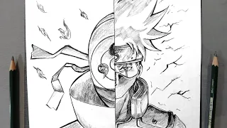 Kakashi vs Obito drawing, Kakashi vs Obito drawing step by step, Kakashi and Obito face drawing,