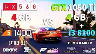 GTX 1050 Ti + i3 8100 vs RX 560 + R5 1400 Test in 7 Games