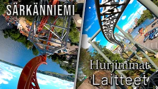 Särkänniemen hurjimpien laitteiden kyydit (Hype, Tornado, X, Trombi, MotoGee, Boom)