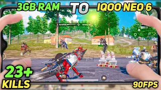 😱3GB RAM TO IQOO NEO 6 ( 23+   KILLS 90FPS PUBG/BGMI GAMEPLAY)-:- ✨OnePlus,9R,9,8T,7T,7,6T,N105G,Nev