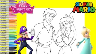 Disney Princess Makeover as Nintendo Super Mario Bros Waluigi and Rosalina Coloring Book Pages