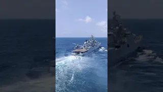 A Kamov Helicopter landing onboard a Warship
