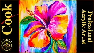 Learn to Paint a Rainbow Hibiscus Flower with Acrylic Paints Step by Step for Beginners