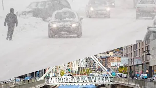 4K @ Andorra la Vella 2023 - Driving in snow - winter with CHILL OUT MUSIC calm & Relaxing