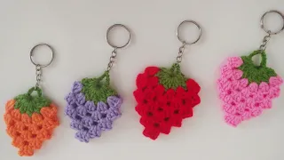 How to make easy crochet strawberry keychain ~ simple amigurumi keychain making for beginners