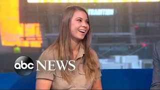 Bindi Irwin brings her kookaburra and dwarf crocodile to Times Square