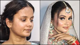 HOW TO DO GLOSSY BRIDAL MAKEUP | LEARN HOW TO HIDE OPEN PORES | SMALL EYES MAKEUP