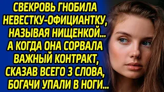 Свекровь гнобила невестку-официантку, называя нищенкой… А когда она сорвала важный контракт...