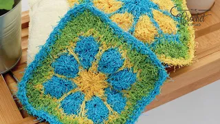 Tropical Flower Crochet Dishcloth Scrubby