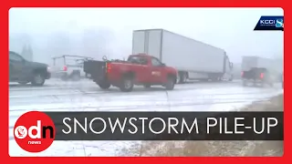 Dramatic Footage of 50 Vehicle Pile-Up In Snowstorm in Iowa