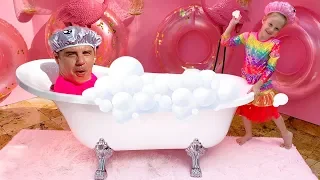 Nastya and dad -  let's taking a bath - song for kids