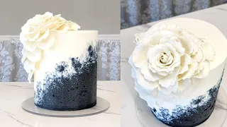 Abstract Two-Toned Buttercram Design | FLEXIBLE EDIBLE FLOWERS | Cake Decorating Tutorial