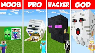 Minecraft Battle: NOOB vs PRO vs HACKER vs GOD: MONSTER HEAD HOUSE BASE BUILD CHALLENGE / Animation