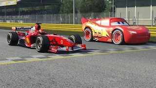 F1 Ferrari F2004 Michael Schumacher vs Lightning McQueen  at Monza Full Course