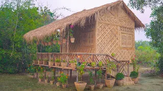 Girl Living Off The Grid, 17days Build My Own Real Bamboo Villa in Backyard