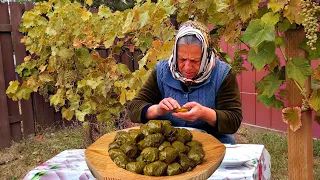 Grandma Cooked Azerbaijan National Dish: Dolma from Grape Leaves