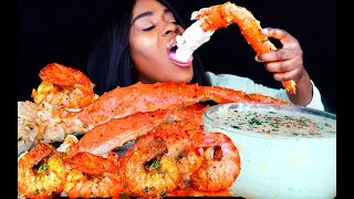 KING CRAB SEAFOOD BOIL MUKBANG | CHEESY ALFREDO SAUCE | SEAFOOD MUKBANG | SEAFOOD BOIL | ASMR EATING