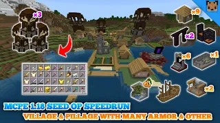 Minecraft pe 1.18 seed op speedrun - Village & Pillage with portal & 2 fortress / many armor & other