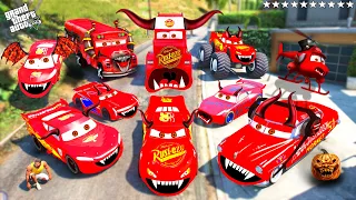 GTA 5 - Stealing DISNEY HORROR MCQUEEN CARS with Franklin! (Real Life Cars #87)