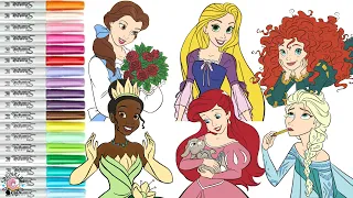Disney Princess Coloring Book Compilation Rapuznel Elsa Merida Belle Tiana and Ariel