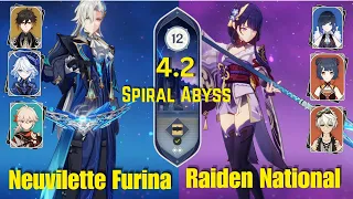New Spiral Abyss 4.2 C0 Neuvilette-Furina & C0 Raiden National Full Star Clear || Genshin Impact