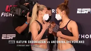 Katlyn Chookagian vs. Antonina Shevchenko - Weigh-in Face-Off - (UFC Fight Night: Woodley vs. Burns)