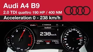 Audi A4 B9 2.0 TDI quattro 190 HP Ускорение 0 - 238 км/ч Top Speed 4K