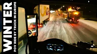 A truck driver's winter POV Adventure Snow road Poland to Netherlands