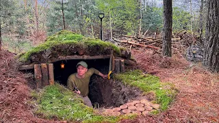 Building a Log House Shelter | Secret Waterproof Warm and Cozy Cabin | Construction Bushcraft