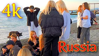 Evening walk in Russia Sochi Adler! Sea beach promenade Many Russian girls! 4k video 2021