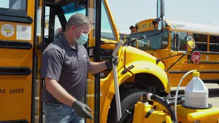 Cleaning a School Bus with a Kaivac No-Touch Cleaning System