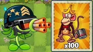 PvZ 2 - All Plants Max Level Use 1 Plant Food Vs 100 Zombie Monkey - Who will Win ?