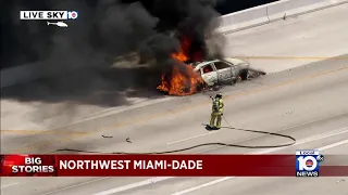 Car erupts in flames on I-75 in northwest Miami-Dade