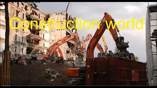 Demolition site excavator Hitachi and Komatsu