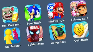 Talking Tom Gold Run,SonicDash,Super Mario Run,Subway Surfers,Slap Master,Spider-Man Unlimited