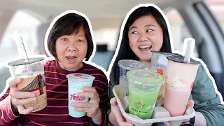 My MOM Tries My FAVORITE BOBA DRINKS! *she wasn't ready*