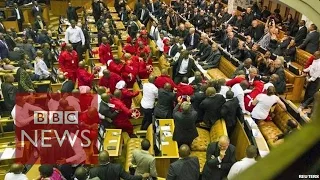 Zuma protest prompts South Africa parliament clash