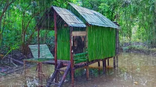 solo camping heavy rain take shelter under a simple shelter the sound of rain asmr