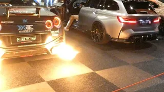 Blown up engine during Insane revbattle between 3 Nissan GTR and BMW M3 Touring AutoMadness