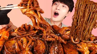 MUKBANGㅣ해산물 듬뿍! 해물 쟁반짜장(낙지,새우) 리얼사운드 먹방!🐙Seafood Black Bean Noodles Korean ASMR 후니 Hoony Eatingsound