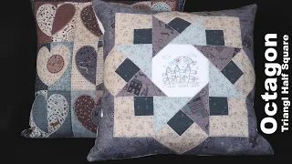 Patchwork pattern Octagon & Triangl Half Square 45°. LizaDecor.com Tutorial