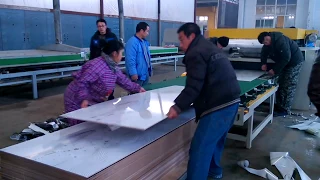 auto paper PVC laminating machine on plywood MDF, cold glue PVC PU lamination production line