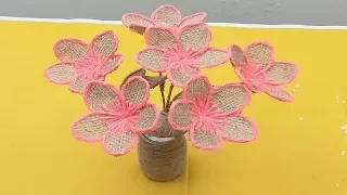 how to make decorative jute flower vase/homemade flower with jute/Flower vase making with jute