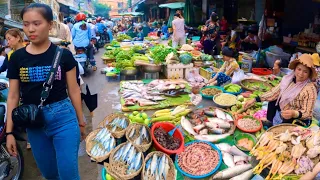Ever Seen Cambodian Market Street Food - Plenty of Fish, Seafood, Vegetable, Meat And More